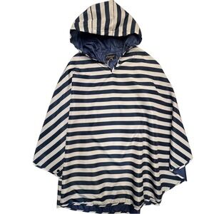 B. Boutique Navy Blue & White Striped Hooded Rain Poncho One Size